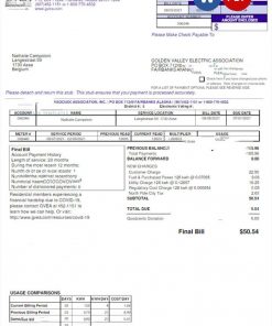 USA GVEA utility bill Word and PDF template