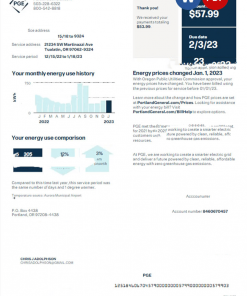 USA PGE utility bill Word and PDF template
