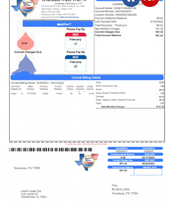 USA TEXARKANA WATER UTILITIES utility bill Word and PDF template