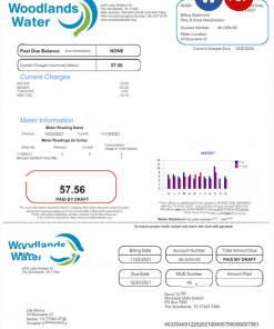 USA Woodlands Water utility bill Word and PDF template