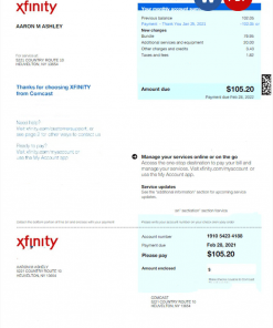 USA XFINITY utility bill Word and PDF template, version 2