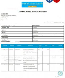 INDIA CANARA bank statement Word and PDF template, version 3